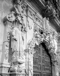 Mission Prints: Mission San Jose y San Miguel de Aguayo, detail of the front door. San Antonio, Texas