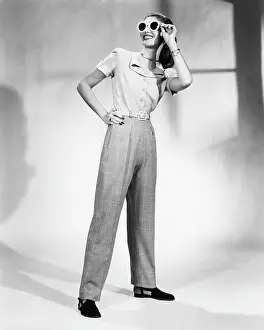 Sunglasses Prints: A model wears a pair of slacks designed by Claire Potter
