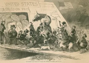 Images Dated 26th April 2010: THE MODERN ARK. Political cartoon satirizing unrestricted immigration into United States in 1871