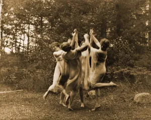 Modern Prints: Modern dance group of young women performing outdoors