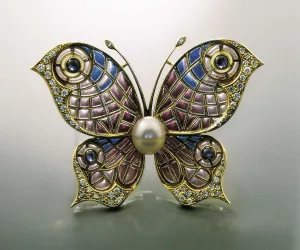 Modernist pin, butterfly-shaped. Enamel piece with precious stones inlaid. Modernism. Jewelry. Private Collection. AISA/Everett Collection**US SALES ONLY**