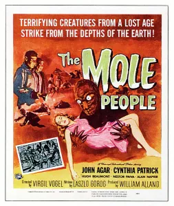 Hugh Prints: THE MOLE PEOPLE, upper left, with flashlight: Hugh Beaumont; girl in pink dress