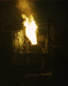 Sparks Prints: Molten iron is blown in an Eastern Bessemer converter at the Republic Steel mill in Youngstown