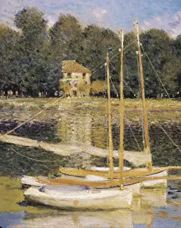 MONET, Claude (1840-1926). The Bridge at Argenteuil. 1874. Left detail. Boats. Impressionism. Oil on canvas. FRANCE. Paris. Muse d'Orsay (Orsay Museum)