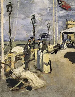 MONET, Claude (1840-1926). Hotel des Roches-Noires in Trouville. 1870. Left detail. Impressionism. Oil on canvas. FRANCE. Paris. Muse d'Orsay (Orsay Museum)
