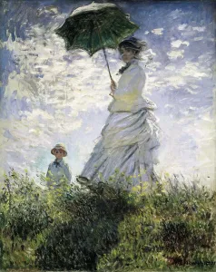 1875 Prints: MONET, Claude (1840-1926). Woman with a Parasol - Madame Monet and Her Son