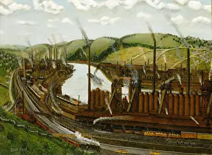 Tracks Prints: THE MONONGAHELA RIVER VALLEY, by John Kane, 1931, American painting, oil on canvas