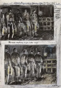 Henry 1898 1986 Prints: MOORE, Henry (1898-1986). Miners waiting to go into cage