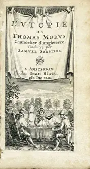 Philosophy Prints: MORE, Sir Thomas (1478-1535). Illustrated front page of an edition of 'L'Utopie' (Utopia) by Thomas More