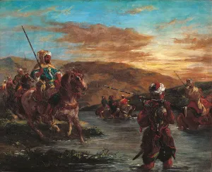 Medium Group Of Animals Prints: Moroccan Horsemen Crossing a Ford