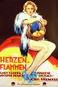 Feather Boa Prints: MOROCCO, (aka HERZEN IN FLAMMEN), Marlene Dietrich, on German poster art, 1930