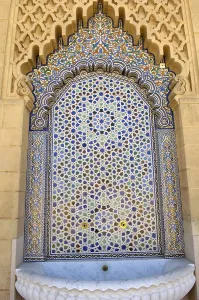 Morocco Prints: MOROCCO. Rabat. Detail of the fountain in the mosque of Le Tour Hassan and Mausoleum of Muhammad V