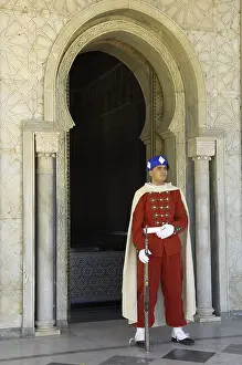 Morocco Prints: MOROCCO. Rabat. Royal Guard in front of the Mausoleum of Muhammad V