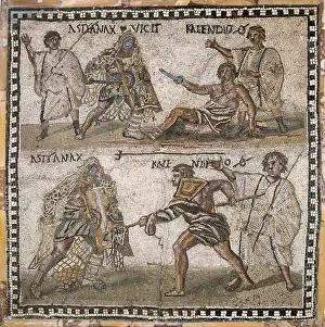 Gladiator Prints: Mosaic of gladiators, third century