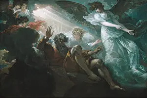 Orange Prints: MOSES SHOWN THE PROMISED LAND, by Benjamin West, 1801, American painting, oil on wood
