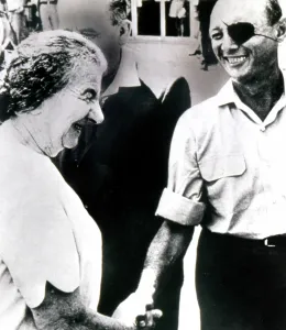 Eyepatch Prints: Moshe Dayan (r.), with Golda Meir ca. 1970. Courtesy: CSU Archives / Everett Collection