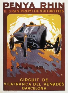 Drivers Prints: Motoring (1923). Poster of the car race in Vilafranca del Peneds (21st October 1923)