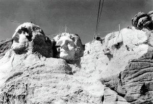 Memorial Prints: MOUNT RUSHMORE-The mountain under construction with Jefferson almost completed