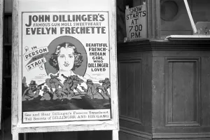 Advertisement Prints: Movie theatre in Hillsboro, sandwichboard advertising an appearance by Evelyn Frechette