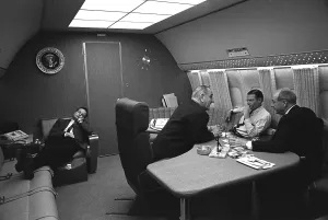 Images Dated 7th March 2012: Bill Moyers naps in a chair on Air Force One