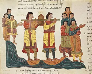 Mozarabic Bible. 10th c. Transporting the Ark of the Covenant. Mozarabic art. Miniature Painting. SPAIN. Len. Library of the Royal Colegiate Church of Saint Isidoro