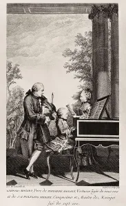 Wolfgang Amadeus 1756 1791 Prints: Mozart when he was 7 seven years old playing the harpsichord with his father Leopold and his sister Marianne