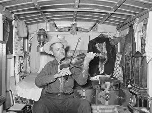 Texas Prints: Mr. Bias playing the fiddle in his trailer home