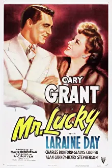September Prints: MR. LUCKY, US poster art, from left: Cary Grant, Laraine Day, 1943