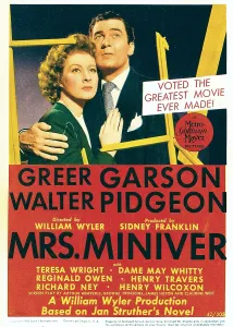 Greer Prints: MRS. MINIVER, from left: Greer Garson, Walter Pidgeon on midget window card, 1942