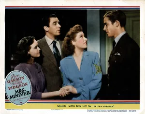 Greer Prints: MRS. MINIVER, from left, Teresa Wright, Walter Pidgeon, Greer Garson, Richard Ney, 1942