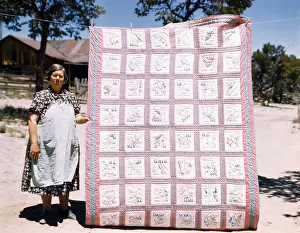 Folk Art Prints: Mrs. Bill Stagg with state quilt that she made