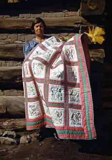 Folk Art Prints: Mrs. Bill Stagg with state quilt that she made