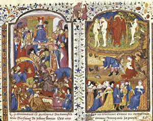 Adam Prints: Ms 858 (487). Folio 1. Prologue. Allegory of Fortune and Adam and Eve in Garden of Eden