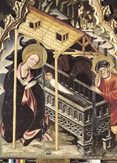 MURRamon de (?-1435). Guimera Altarpiece. 1402-1412. Detail. Scene of Jesus's birth. Gothic art. Tempera on wood. SPAIN. Vic. Vic Episcopal Museum. Proc: SPAIN. Guimer