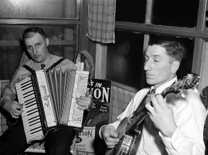Minnesota Prints: Music supplied by two Meeker County farmers for dance at crossroads store