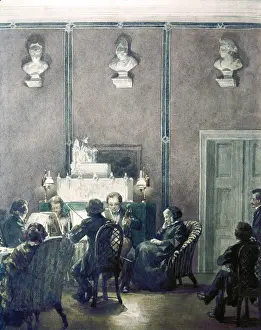 Watercolour Prints: Musical evening at the house of Bettina Brentano