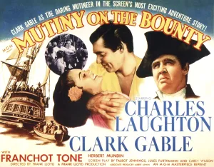 Ship Prints: MUTINY ON THE BOUNTY, center from left, Movita, Clark Gable, Charles Laughton, 1935
