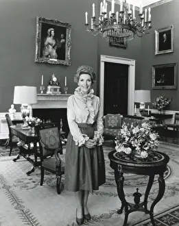 Chandelier Prints: Nancy Reagan poses in the White House Red Room for her official first term portrait