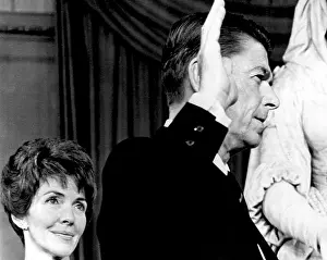 Reagan Prints: Nancy Reagan watches as Ronald Reagan takes the oath of office as Governor of California
