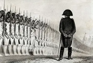 Military Dress Prints: Napoleon reviewing his troops. Litography