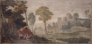 Allegory Prints: Narcissus (Narciso), by Domenico Zampieri known as Domenichino