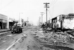 Arson Prints: National Guard jeep patrols Watts section of Los Angeles