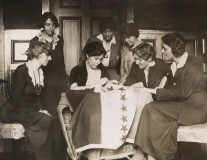 States Prints: National Woman's Party activists watch Alice Paul sew a star onto the NWP Ratification Flag