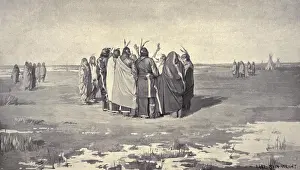 Prayer Prints: Native American Ghost Dancers in a small circle, holding hands, c. 1890