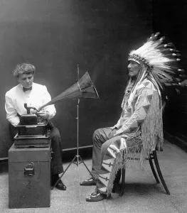 Phonograph Prints: Native American having his voice recorded