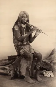 Ethnic Prints: Native American of Quechan (Yuma) tribe playing a flute