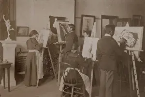 Statues Prints: Native American teenage students drawing in an art class at the Carlisle Indian Industrial School