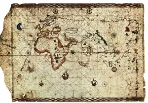 Coastlines Prints: Nautical chart known as Planisphere of King-Hamy