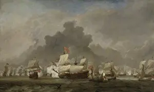 Van De Velde Prints: Naval Battle between Michiel Adriaensz de Ruyter and the Duke of York on the Royal Prince during the Battle of Solebay