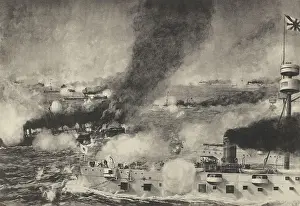 Korea Prints: The Naval Battle of Yalu River, (Battle of Yellow Sea), Sept 17, 1894